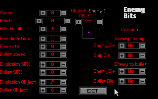 Shoot 'em up Construction Kit (Atari ST) screenshot: Editing an enemy's data