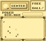 Side Pocket (Game Boy) screenshot: Free ball means you can place the white ball at any place of the table.