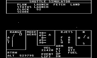 Shuttle Simulator (Atari 8-bit) screenshot: Trying to reach the rendez-vous on the plotter