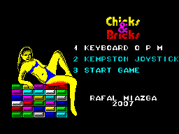 Chicks & Bricks (ZX Spectrum) screenshot: Main menu