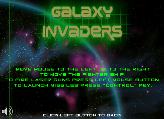 Galaxy Invaders (Browser) screenshot: Help screen
