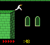 Prince of Persia (Game Boy Color) screenshot: Level 6. Long (suicidal) jump.
