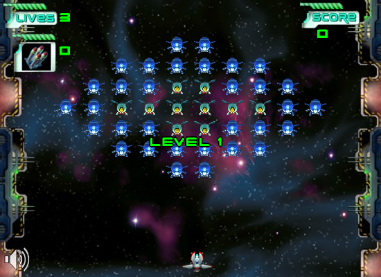 Galaxy Invaders (Browser) screenshot: The beginning of level 1