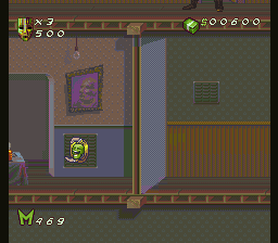 The Mask (SNES) screenshot: The Mask transports with ease through all manner of pipes and ventilation ducts