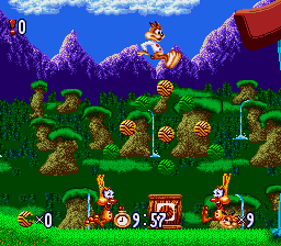 Bubsy in: Claws Encounters of the Furred Kind (SNES) screenshot: In the wilderness, collecting yarn