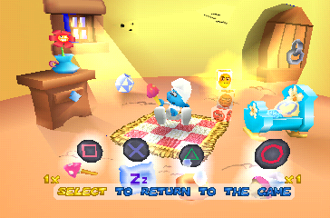 The Smurfs (PlayStation) screenshot: Baby Smurf loves rattles!