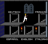 Prince of Persia (Game Boy Color) screenshot: Language selection.