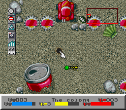 SimAnt (SNES) screenshot: Carrying food back to the nest