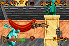 Scooby-Doo and the Cyber Chase (Game Boy Advance) screenshot: Jumping like a true beast of the Coliseum. Just trying to get in character.