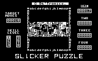 The Slicker Puzzle (Commodore 64) screenshot: Getting a coded message on completion