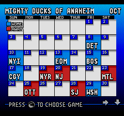 ESPN National Hockey Night (SEGA CD) screenshot: Here we can see upcoming events