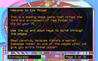 Epic Pinball: The Complete Collection (DOS) screenshot: About the game