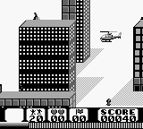 Choplifter II: Rescue Survive (Game Boy) screenshot: Surrounded by buildings.