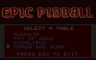 Epic Pinball: The Complete Collection (DOS) screenshot: Select table
