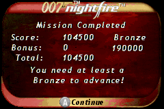 007: Nightfire (Game Boy Advance) screenshot: Mission finished! But if you not reached the necessary score...