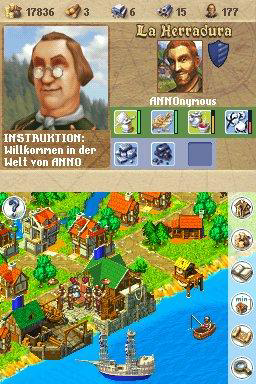 Anno 1701: Dawn of Discovery (Nintendo DS) screenshot: Harbour