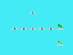 Mr. Frog (TI-99/4A) screenshot: Letter Hop: Starting out