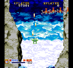 1941: Counter Attack (SuperGrafx) screenshot: Flying over cascades in stage two.