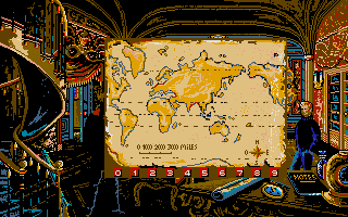 20,000 Leagues Under the Sea (Atari ST) screenshot: Map of the world is correct enough (French version)