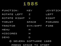 1985: The Day After (ZX Spectrum) screenshot: Control summary