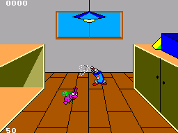 20 em 1 (SEGA Master System) screenshot: Game sixteen: you're a insecticide can shooting the falling insects.