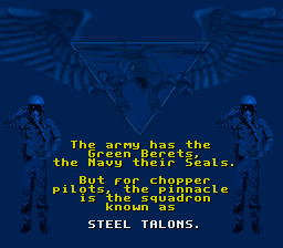 Steel Talons (SNES) screenshot: Intro.
