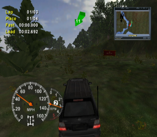 4x4 Evo 2 (GameCube) screenshot: Many of the tracks are much more open than in the previous game.