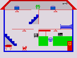A Day In the Life (ZX Spectrum) screenshot: You need to get the key from the attic but be careful of the insect