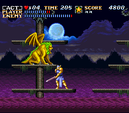 ActRaiser (SNES) screenshot: Another boss-fight - try to stay below him.