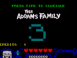 The Addams Family (ZX Spectrum) screenshot: Continue