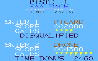 Professional Ski Simulator (Amiga) screenshot: Results screen