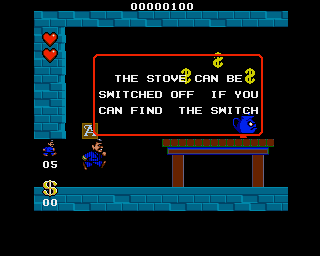 The Addams Family (Amiga) screenshot: Message about the stove