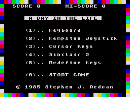 A Day In the Life (ZX Spectrum) screenshot: Options Screen