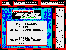 Professional Ski Simulator (ZX Spectrum) screenshot: Two skiers rae always present, one can be computerised