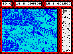 Professional Ski Simulator (ZX Spectrum) screenshot: Cruising between those gates