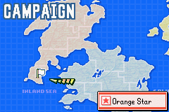 Advance Wars 2: Black Hole Rising (Game Boy Advance) screenshot: Site selection in campaign mode