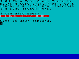 Ground Zero (ZX Spectrum) screenshot: Checking out Mr Hodges tool shed for anything useful