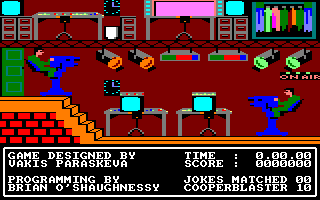 The Adventures of Bond... Basildon Bond (Amstrad CPC) screenshot: You will see dudes operating cameras around the TV studio
