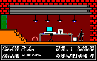 The Adventures of Bond... Basildon Bond (Amstrad CPC) screenshot: You start in the computer room