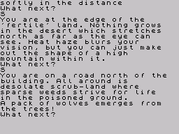 Adventure Quest (ZX Spectrum) screenshot: Is scrub-land a typo or a pun?