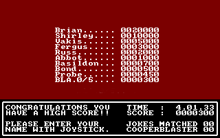 The Adventures of Bond... Basildon Bond (Amstrad CPC) screenshot: High scores