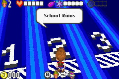 The Adventures of Jimmy Neutron: Boy Genius Vs. Jimmy Negatron (Game Boy Advance) screenshot: The second area is School Ruins.