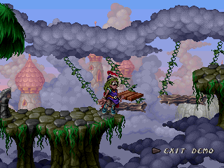 The Adventures of Lomax (PlayStation) screenshot: Some annoyingly challenging swinging platforms.