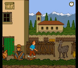 The Adventures of Tintin: Prisoners of the Sun (SNES) screenshot: Beware of spitting lamas!