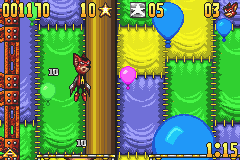 Aero the Acro-Bat (Game Boy Advance) screenshot: Jump higher trough trampolines.