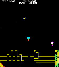Looping (Arcade) screenshot: Flying loopings to kill the balloons