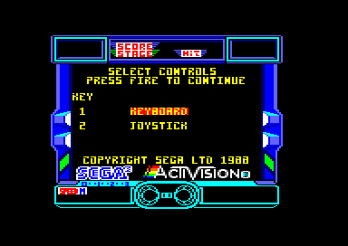 After Burner II (Amstrad CPC) screenshot: Options screen