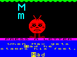 Romper Room's I Love My Alphabet (ZX Spectrum) screenshot: Max getting mad