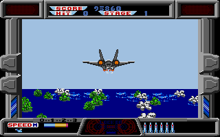 After Burner II (Atari ST) screenshot: Stage 1 takes place above the ocean