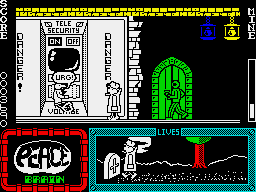 Agent X (ZX Spectrum) screenshot: Kicking away a nasty guy